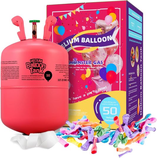 Monster Gas 13L Helium Tank For Balloons At Home, 14.9 cu.ft Balloon Helium Tank Up To 50 Latex Balloons, Small Helium Tanks