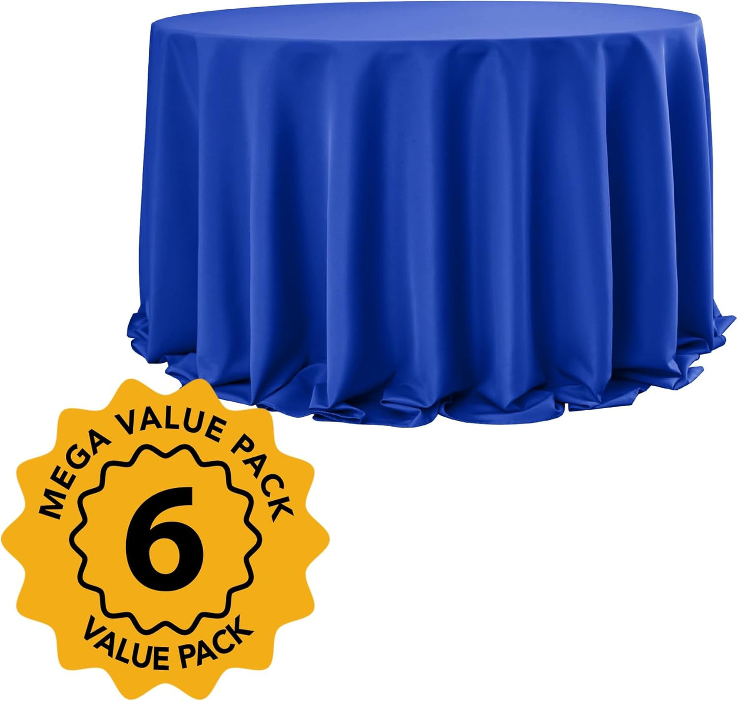 6-Pack Royal Blue Round Tablecloths, 132 Inches, Stain-Resistant Polyester for 6-8 Ft Round Tables - Washable Table Covers for Weddings, Banquets, Birthday Parties, Events