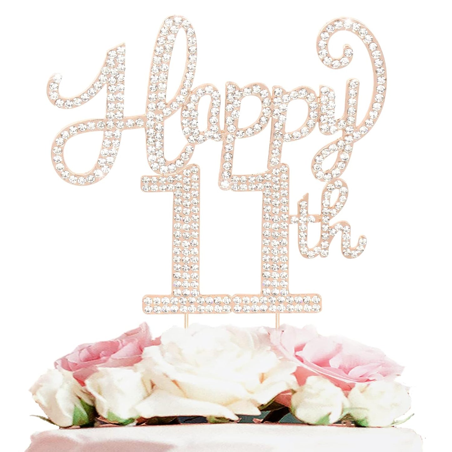 LASKYER Happy 11th Birthday Decorations,11th Birthday Gold Rhinestone Cake Topper - Cheers to Eleven Years Old Bday Party Metal Sparkly Cake Centerpieces Sign.