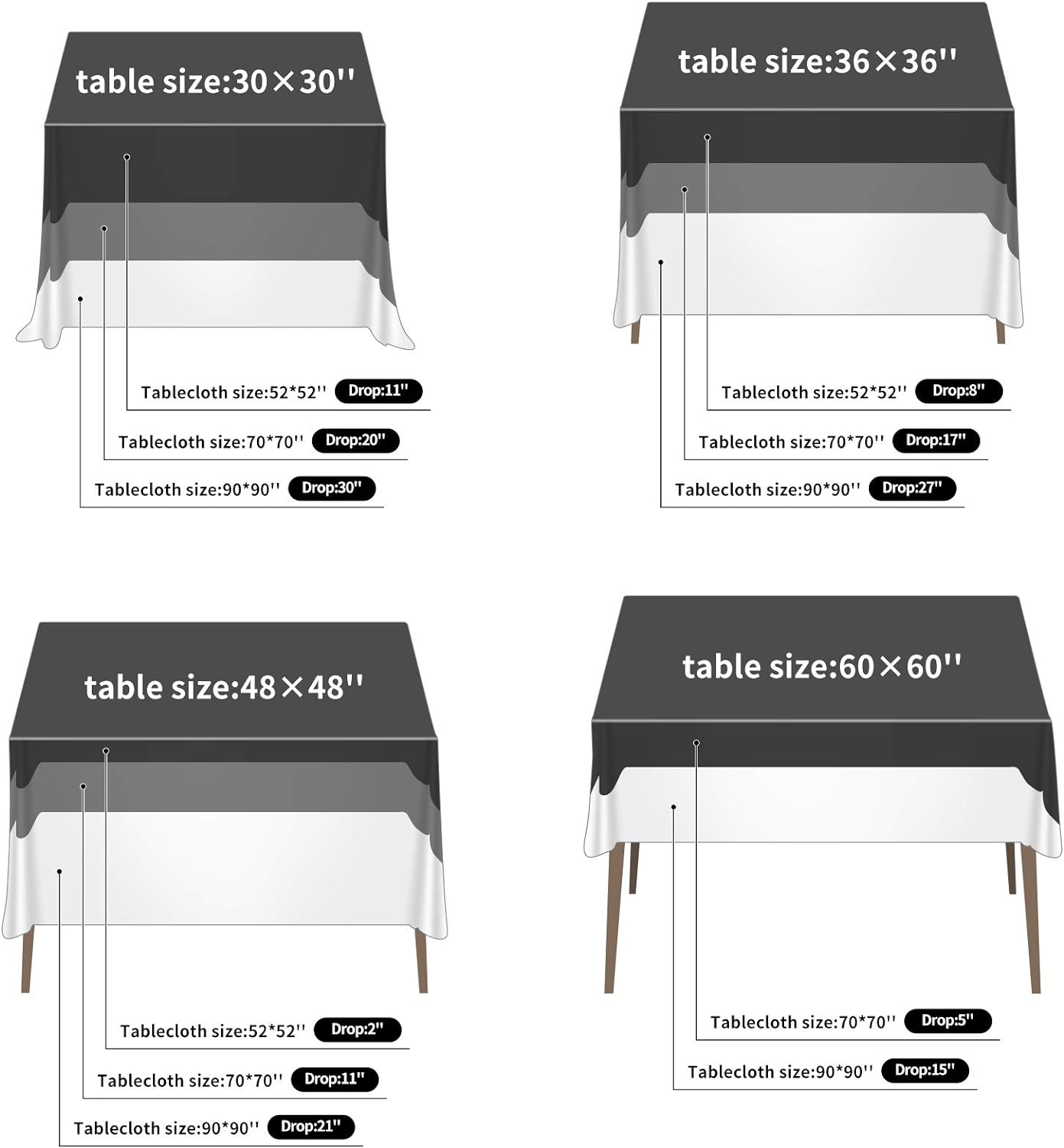 Cupuamon Square Tablecloth 90x90 inch Washable Polyester Fabric Table Cloth for Wedding Party Dining Banquet Decoration（90x90,Black）
