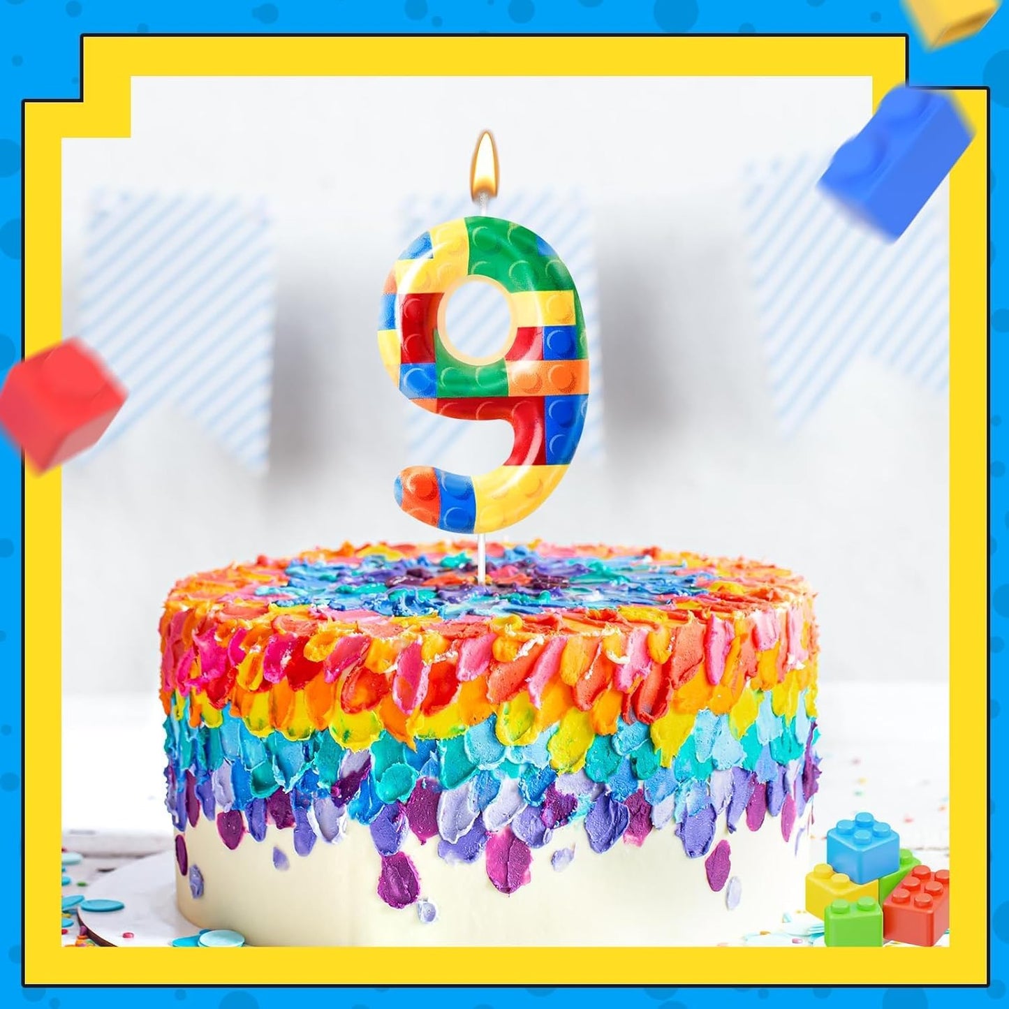 Building Block Themed Birthday Candle Number 9 Candle Birthday Party Decoration Cake Topper for Building Block Party Decoration Theme Parties Supplies (Number 9)