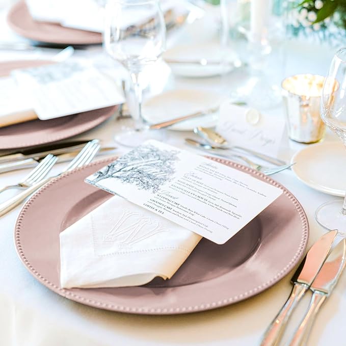 50 Pcs Rose Gold Charger Plates Bulk, 13" Round Beaded Plate Chargers, Decorative Dinner Chargers Plastic Table Charger for Wedding Holiday Party Baby Shower Event Decoration (Rose Gold)