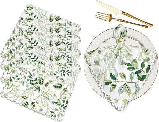 Yibeas Green Leaves Cloth Table Napkins Set of 4 Summer Greenery Floral Nature Botanical Plants Table Decoration Dinner Napkins for Kitchen 18 x 18 inch