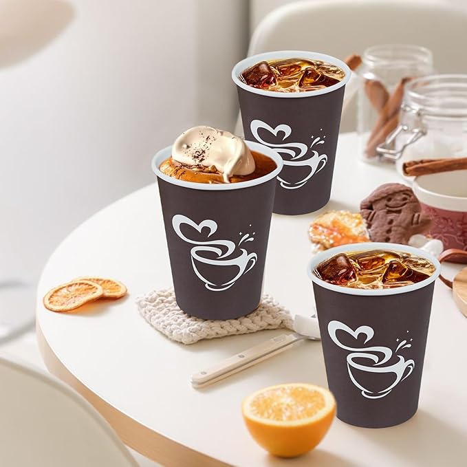 200 Count 10 oz Paper Coffee Cups, Disposable Drinking Cups for Hot or Cold Beverage, 8 ounce Brown Coffee Cups for Party, Business, Travel, Picnic