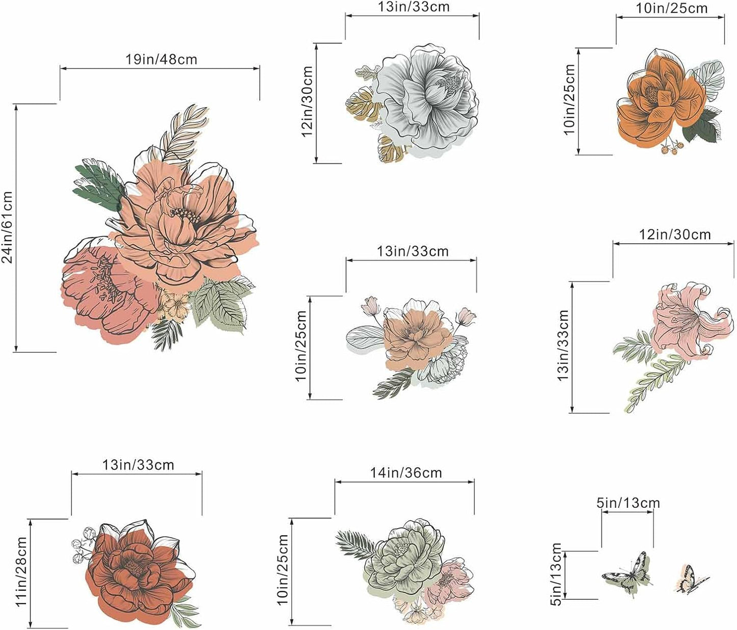 Flower Wall Decals for Living Room: Grass Plants Boho Floral Wildflower Wall Stickers - Bedroom Sofa TV Background Home Wall Decor