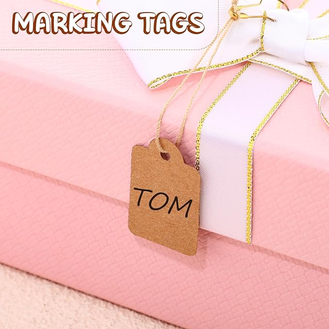 Outus 500 Pack Blank Price Tags 1.38 x 0.87 inch Marking White Price Tags with String Attached Merchandise Writable Strung Hang Label for Selling Jewelry Clothing Gift (Vintage Style)