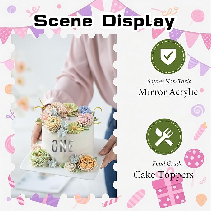 Silver Mirror Acrylic Alphabet Cake Toppers（A-Z Set） - Elegant Personalized Letter Decorations for Weddings, Birthdays & Special Occasions - Reusable