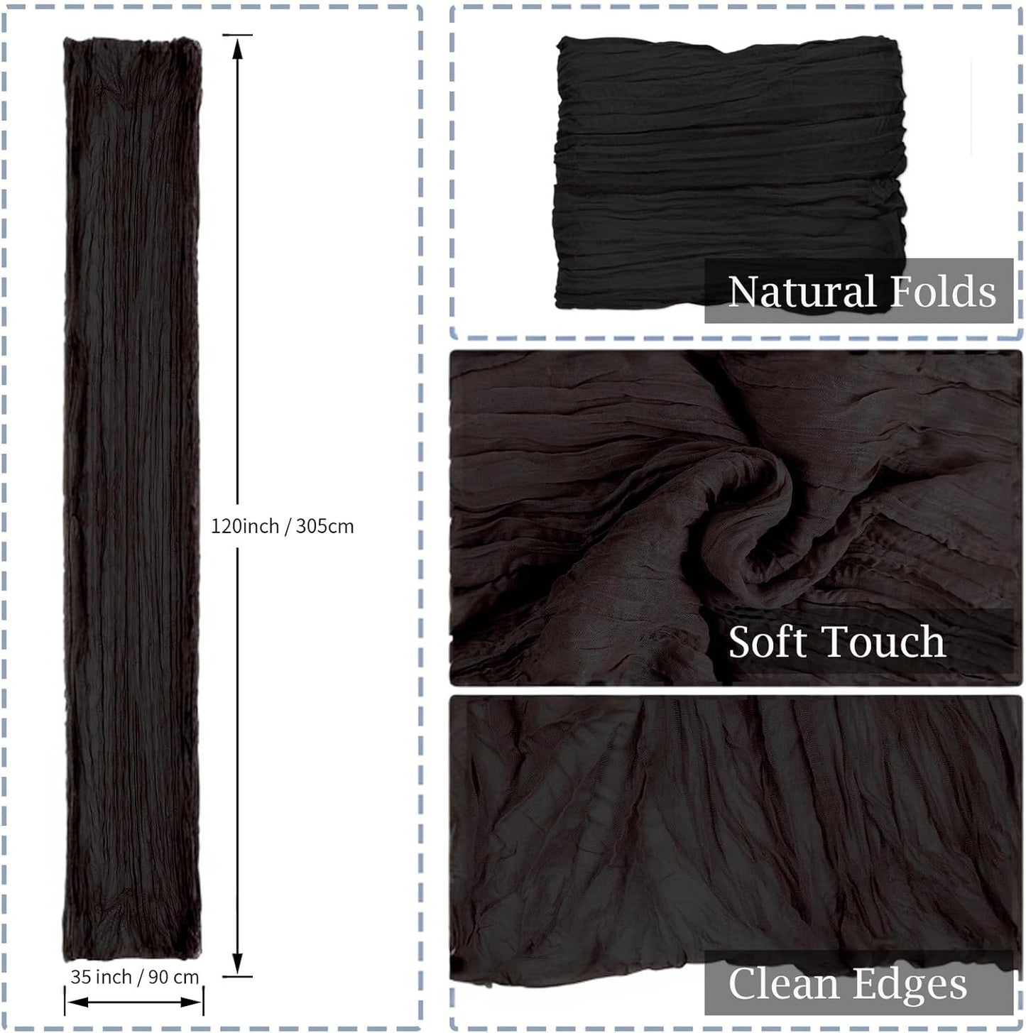 combocube 12 Pack 35x120 Inch 10Ft Cheesecloth Long Table Runner Gauze Rustic Romantic Table Cloth for Halloween Wedding Reception Bridal Shower Holiday Birthday Party Table Decorations, Black