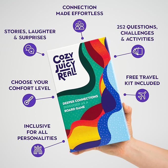COZY JUICY REAL Deep Conversation Game - For Groups Adults Couples Families & Strangers, Really Lets Fun & Friendship Begin, 252 Cards Edition, Adult Couple Family Card Games Night, Tales For Humanity
