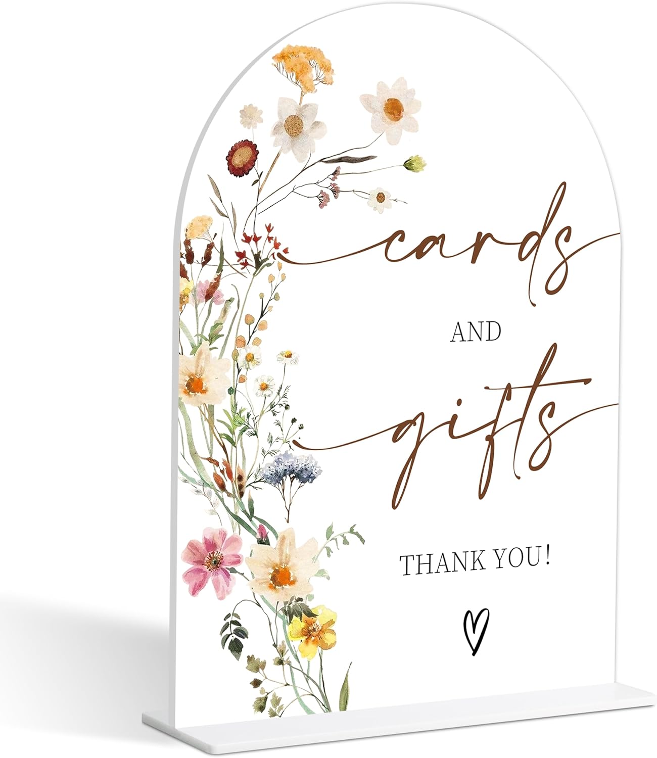 Cards and Gifts Sign, Flower Style Gift Table Sign for Wedding Reception, Bridal Shower and Engagement, Centerpiece Party Decorations, Wedding Shower Favors, 6X8 Inch Acrylic Arch Sign with Stand,14