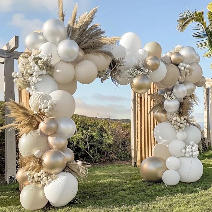 White Balloon Arch Pearl White Balloons Gold Balloon Arch Kit Pearl Sand Balloons Different Size For Wedding Bridal Anniversary Engagement Prom Party Decorations