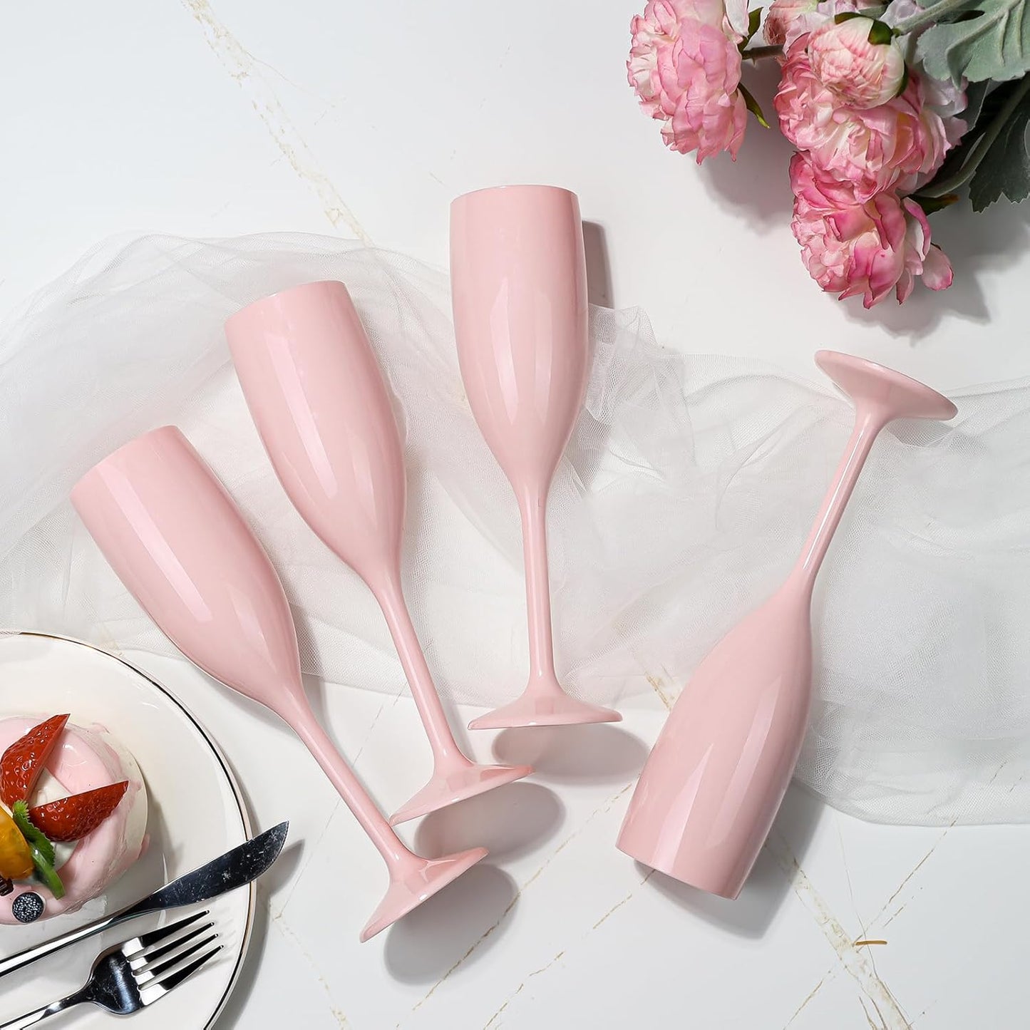 Champagne Flute Acrylic Champagne Glasses Wedding Toasting Champagne Flute Goblet Plastic Reusable Unbreakable Champagne Cups for Bachelorette Wedding Bridal Shower Party (Light Pink, 24)