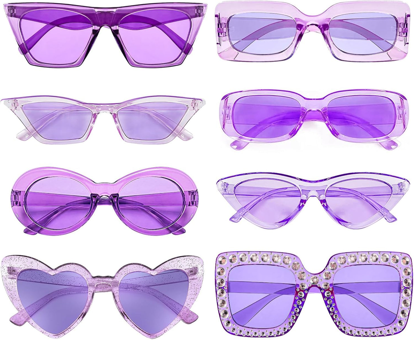 8 Mixed Style Party Sunglasses Retro Colored Party Favors Bulk Classic Costume Glasses for Women