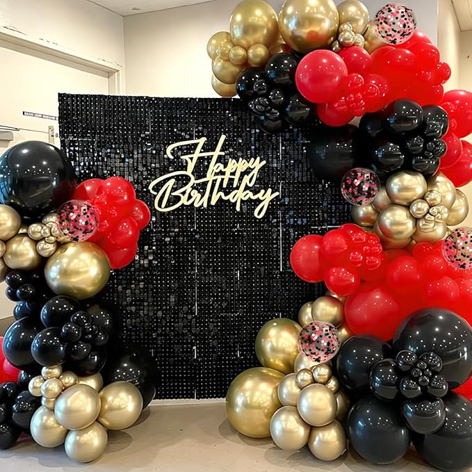 Red Black Gold Balloons Garland Arch Kit, 167Pcs Latex Balloons Different Sizes 18 12 10 5 inch for Graduation Birthday Hollywood Movie Night Casino Theme Party Decorations