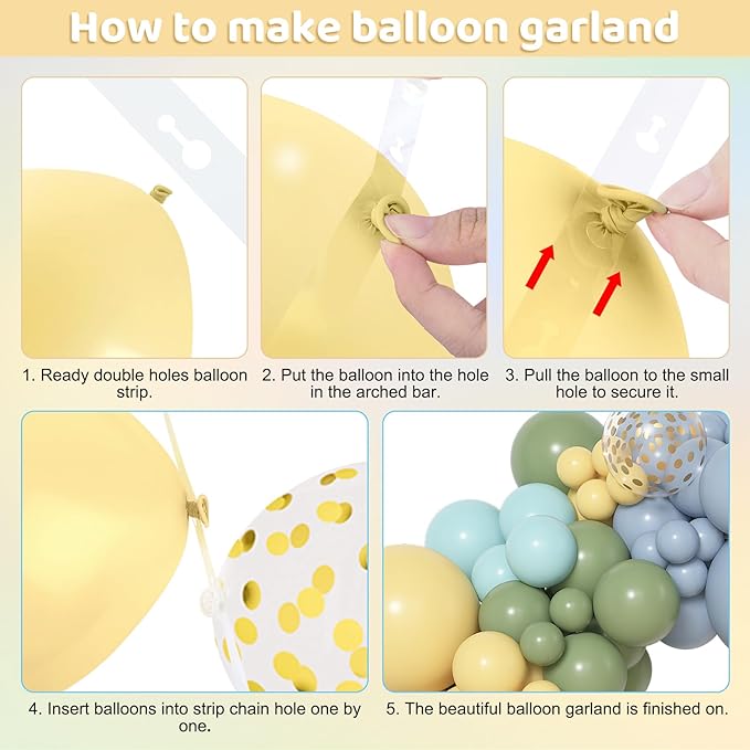 Amandir 153pcs Blue and Yellow Balloon Arch Kit, Different Sizes 18 12 10 5 inch Sage Green Dusty Haze Blue Pastel Yellow Cream Gold Confetti Balloons for Birthday Party Bear Baby Shower Decorations