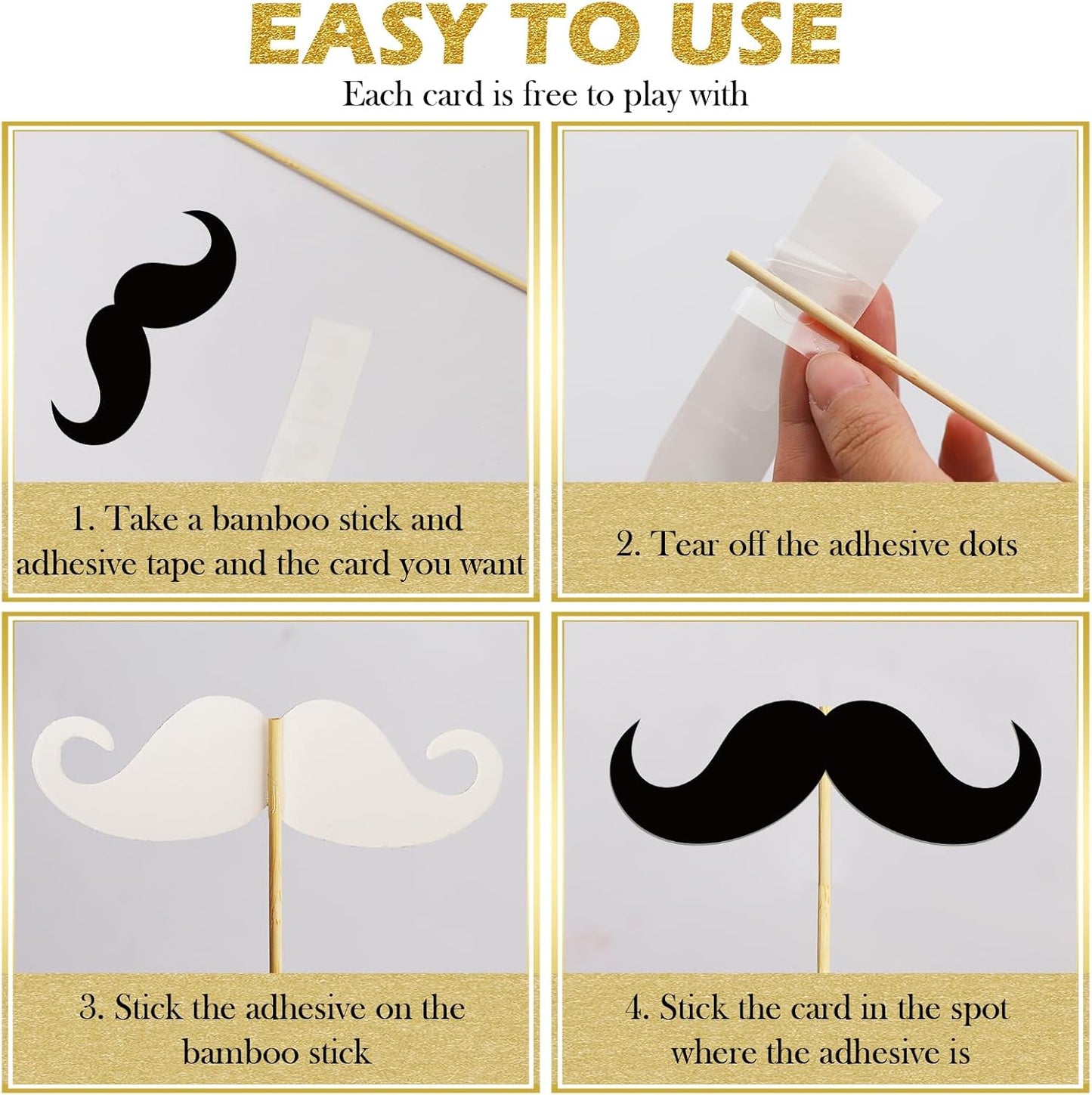 Photo Booth Props, Kaluofan 25PCS Black and Gold Party Decorations, Funny Photo Party Props Accessories for Adults and Kids, Photo Booth Props for Wedding Birthday Christmas New Year‘s Eve