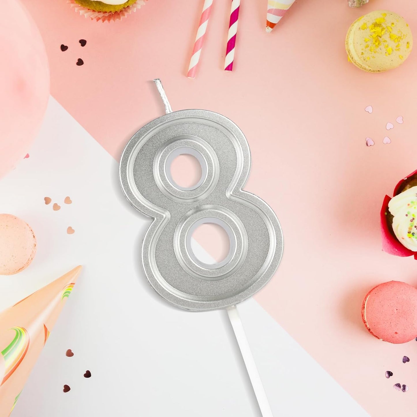 BEAN LIEVE Silver Birthday Candles Number 8, Silver Number Candles, Cake Number Candles for Birthday Parties and Wedding Anniversary Celebrations