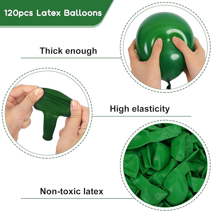 RUBFAC 120pcs Balloons for Birthday Baby Shower Graduation Anniversary Wedding Party Supplies Garland Arch Decoration,12 Inches,Dark Green