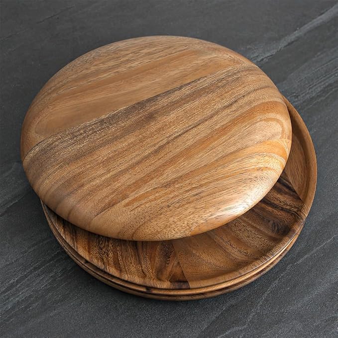 IQCWOOD Wooden Dinner Plates, 11 Inch Round Wood Dinner Plates Set of 4, Acacia Wooden Plates Round Tray Serving Platter for Food Sandwich Dessert Snack Plates