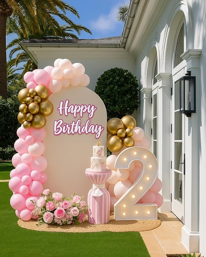 Pink Balloons Garland Arch Kit 153pcs with Star - 22 18 12 10 5in Different Size Shades of Pink and Gold Confetti Latex Balloons for Birthday Baby Shower Wedding Valentine's Party Decorations