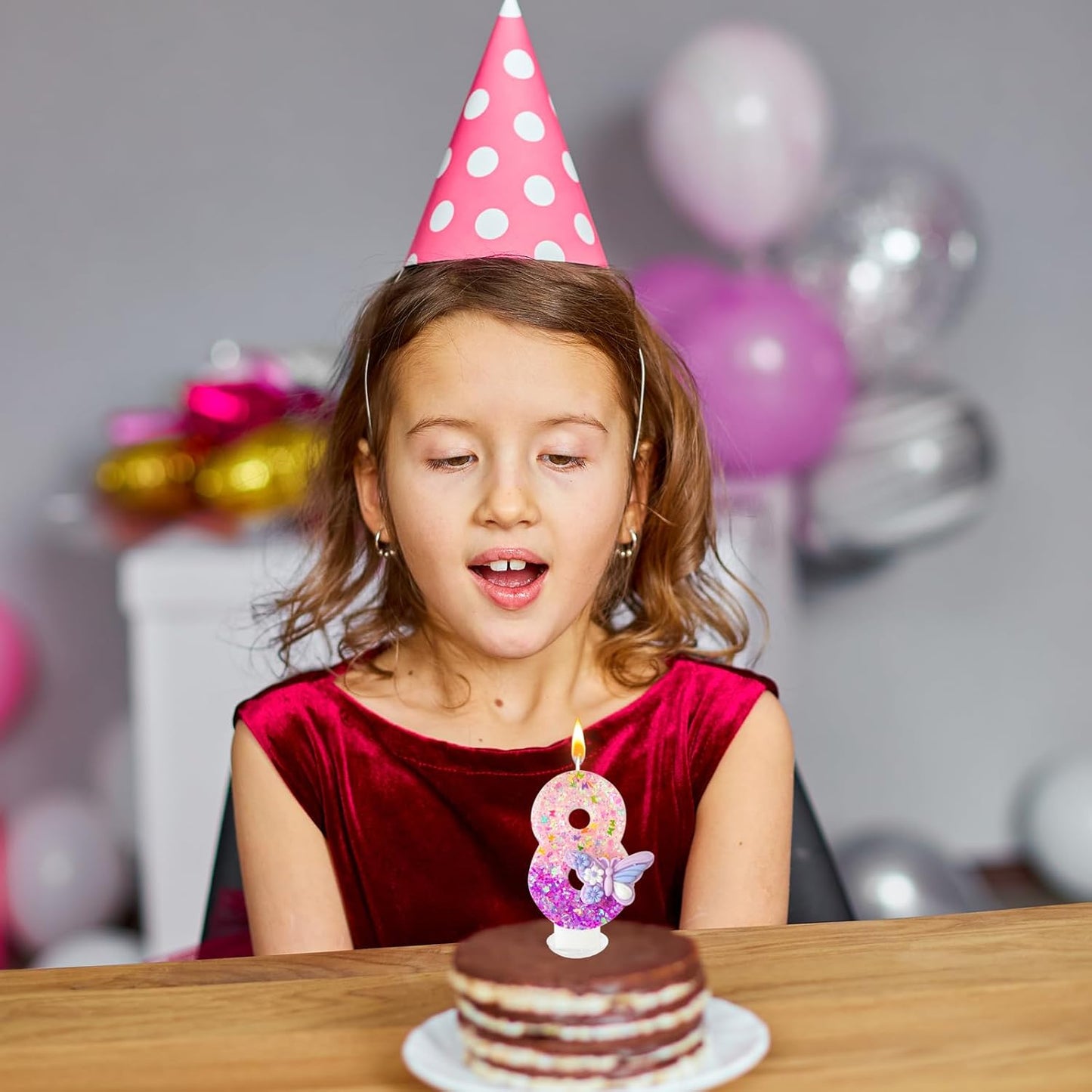 HXOUSE Butterfly Number 8 Birthday Candles - Pink & Purple Butterfly Birthday Candles for Cake, 8 Candle Topper for Anniversary Celebrations Supplies, Fairy Party Decorations for Girl (Number 8)