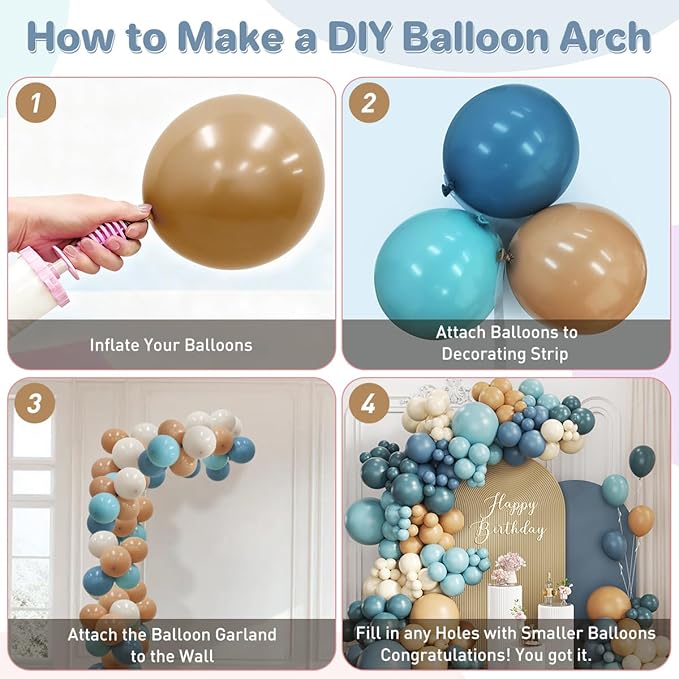 Dusty Blue Camel White Balloon Garland Arch Kit, 167Pcs Latex Balloons Different Sizes 15 12 10 5 inch for Baby Shower Gender Reveal Birthday Bear Theme Party Decorations