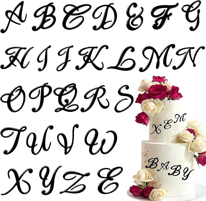 Black Acrylic Alphabet Cake Topper - DIY Personalized Name Cake Decorations with A-Z Letter Set for Custom Wedding Decoration, Baby Birthday Party Supplies