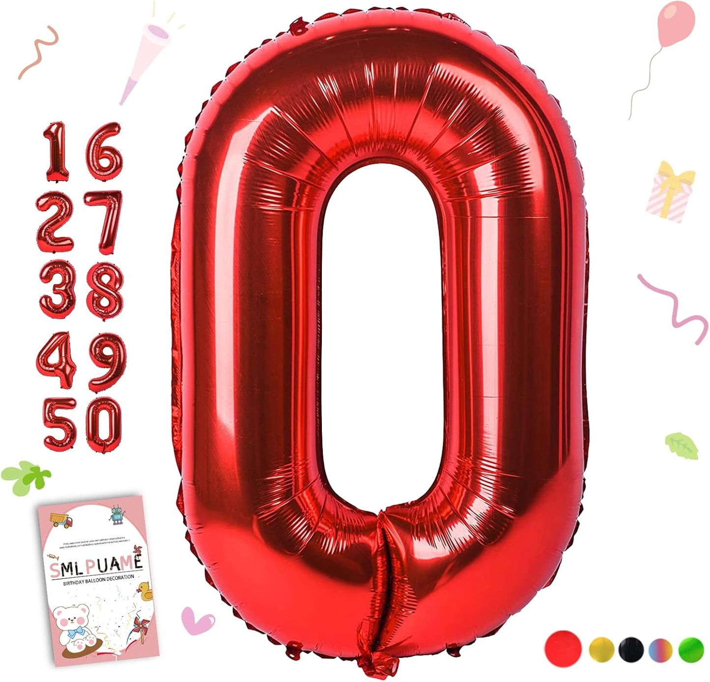 Smlpuame 40 inch Number Balloon 0-9 Red Large Number 0 Balloons,Digital Balloons for Birthday Party Celebration Decorations Supplies, Helium Foil Number Balloons for Wedding Anniversary