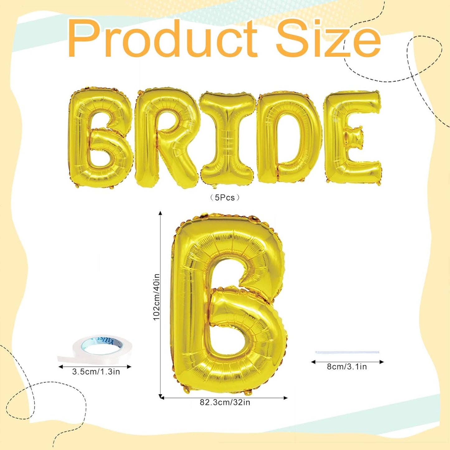 40 Inch Gold BRIDE Balloons Giant Bride Letter Foil Balloon Bachelorette Party Decorations Gold Bridal Shower Balloons Bachelorette for Bridal Shower Decorations Bride To Be Balloon Wedding Decoration