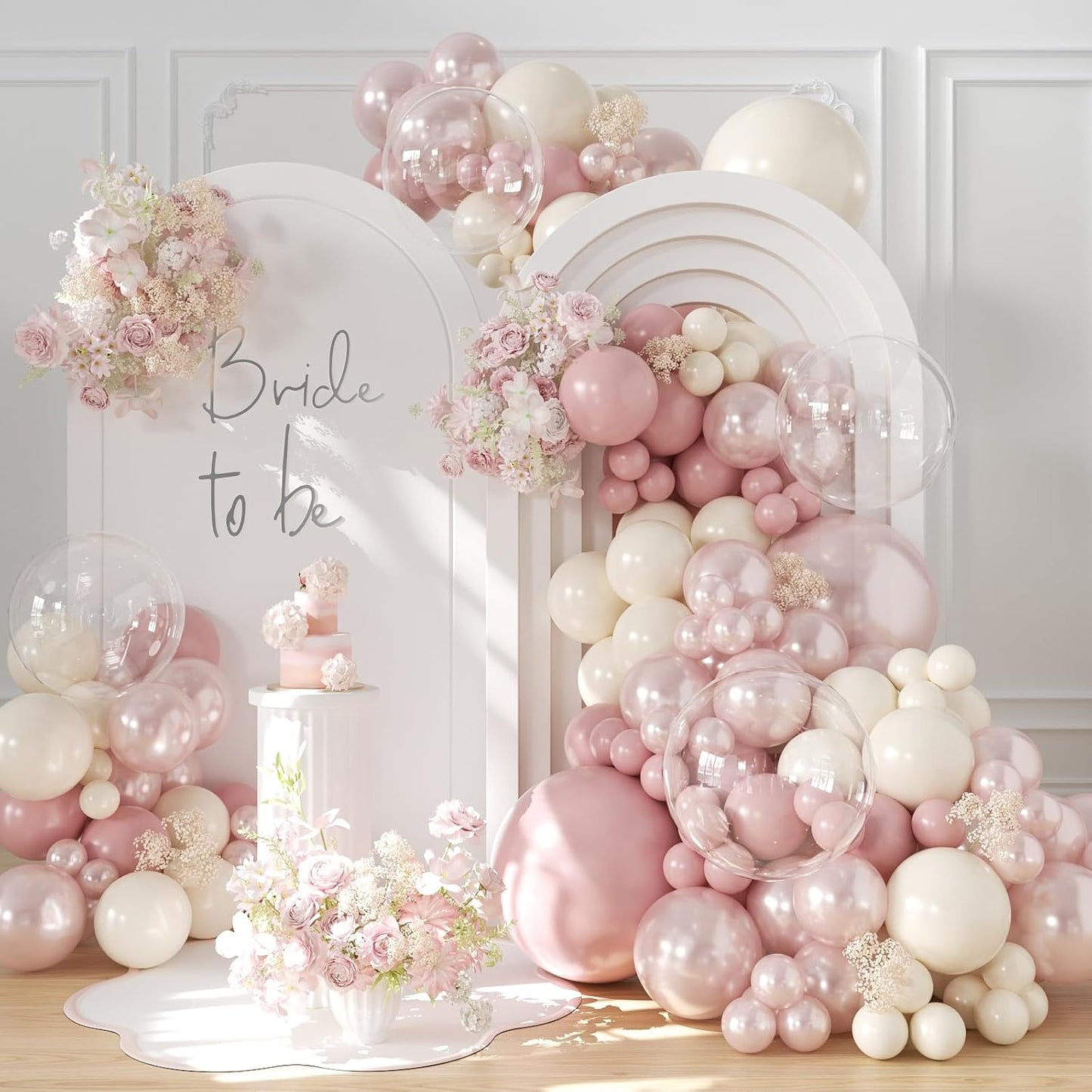 CROSSFINGERS Pearl Dusty Pink Balloon Garland Arch Kit,Double Stuffed 168pcs Pearl White Balloons for Birthday Wedding Baby Shower Bridal Shower Engagement Party Decorations ﻿ Decorations