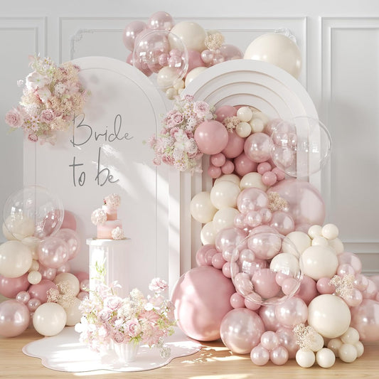 CROSSFINGERS Pearl Dusty Pink Balloon Garland Arch Kit,Double Stuffed 168pcs Pearl White Balloons for Birthday Wedding Baby Shower Bridal Shower Engagement Party Decorations ﻿ Decorations