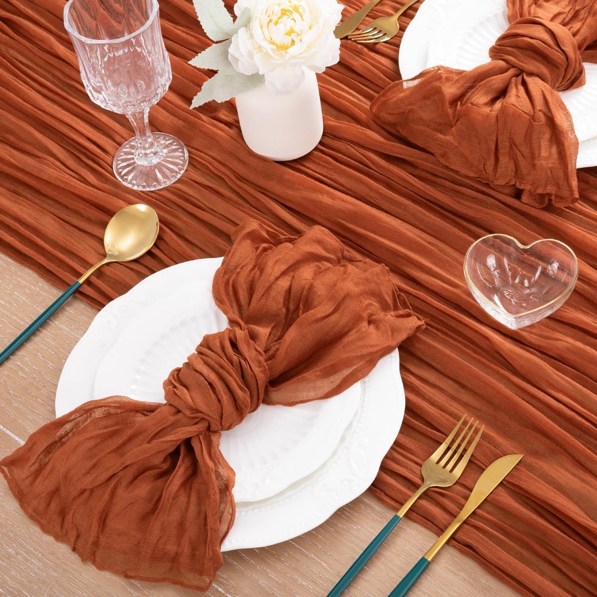 MLMC 12 Pack Terracotta Fall Thanksgiving Table Runner 10ft Rustic Rust Burnt Orange Rust Cheesecloth Table Runner for Outdoor Picnic Gatherings Party Events Thanksgiving Decor