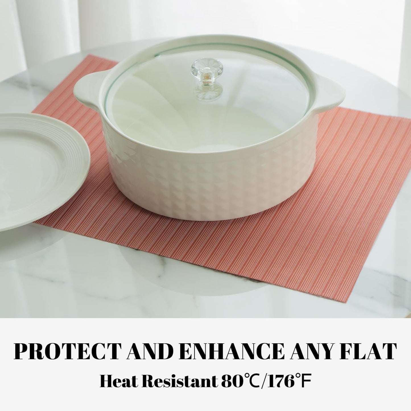 Placemats Set of 4 Vinyl/Plastic Woven Place Mats for Kitchen Table Indoor/Outdoor Washable Placemat Wipeable Dining Table Mats (Red Stripes,4)
