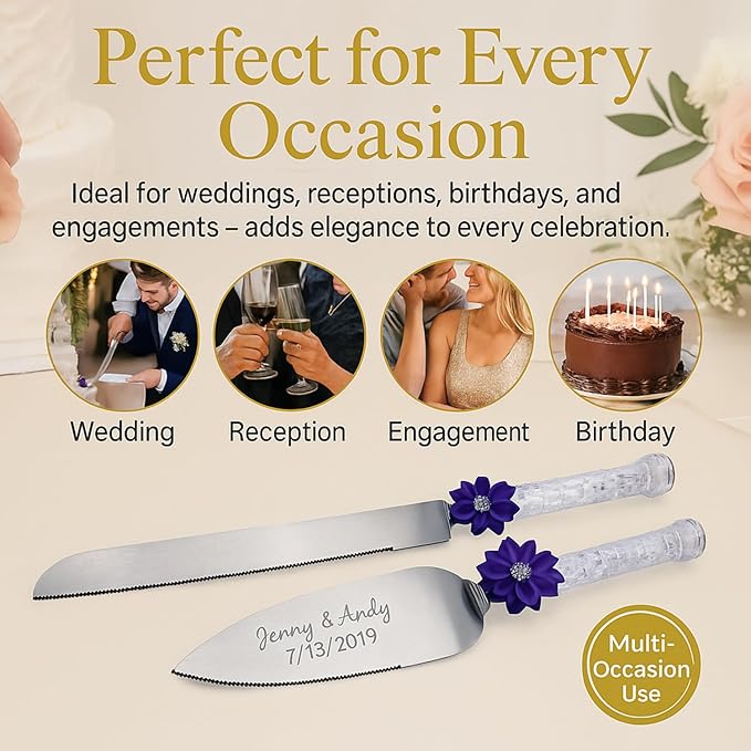 GIFTS INFINITY Personalized Wedding Cake Knife and Server Set with Engraving – Cake Cutting Utensil Set, Keepsake Gift for Wedding, Anniversary, Reception, Birthday & Other Occasions (CH-101PU)