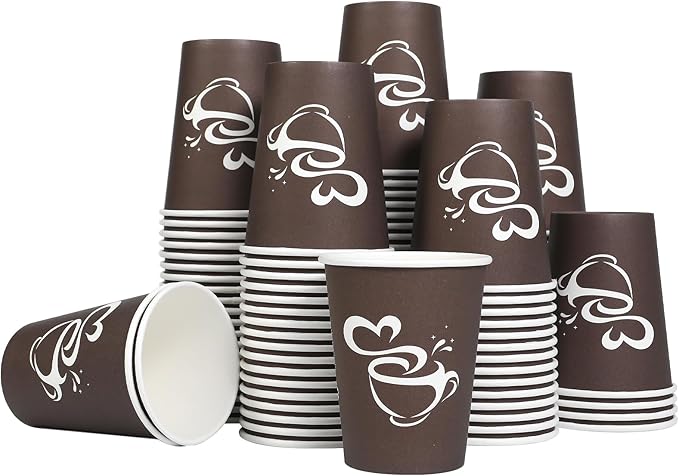 200 Count 10 oz Paper Coffee Cups, Disposable Drinking Cups for Hot or Cold Beverage, 8 ounce Brown Coffee Cups for Party, Business, Travel, Picnic