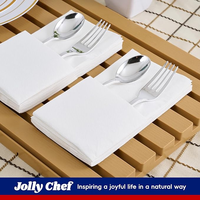 JOLLY CHEF 400 Pack Disposable Paper Napkins, Soft Bathroom Napkins Guest Disposable, 2-Ply White Paper Hand Towels for Halloween, Wedding, Thanksgiving