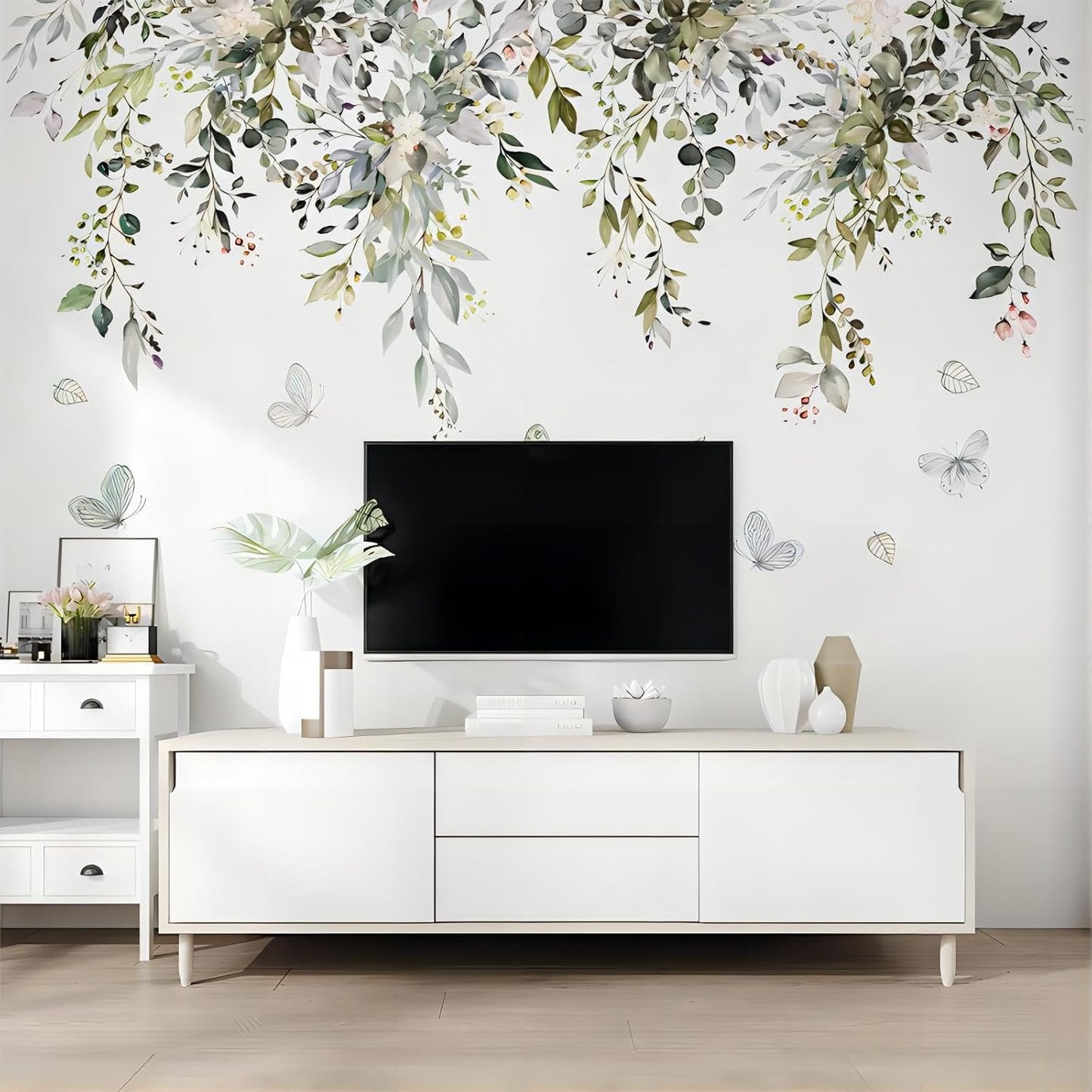 2 Set Tree Wall Stickers Decals Peel and Stick Decor Flower Decal Art Decor Boho Floral Walls Stickers & Murals Wall Decals for Living Room Bedroom Walls Decals Peel and Stick