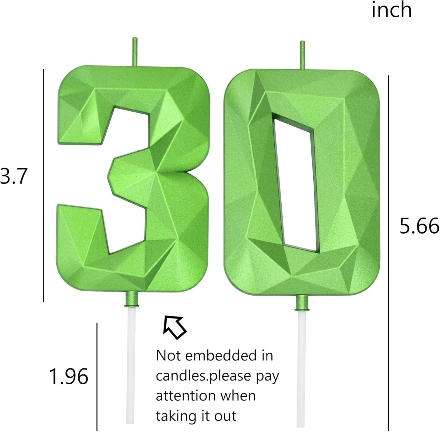 DERVENTA Large Birthday Candle Number 3D Green 3.7 inch Party Celebration Anniversary Decoration Cake Topper 1 Piece (Number 30 Green)