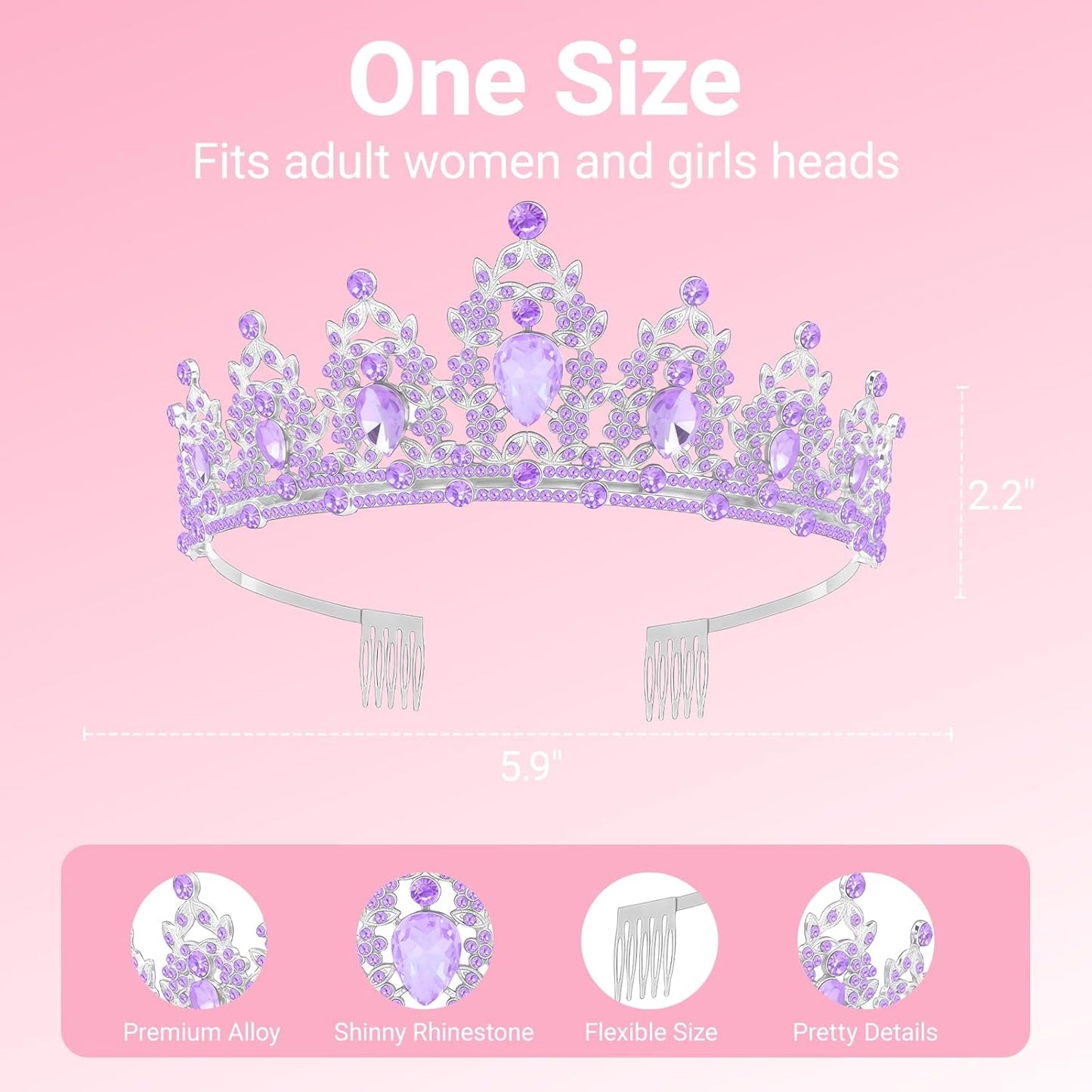 Birthday Tiara and Crown with Sash, Birthday Tiara for Women Party (Purple)