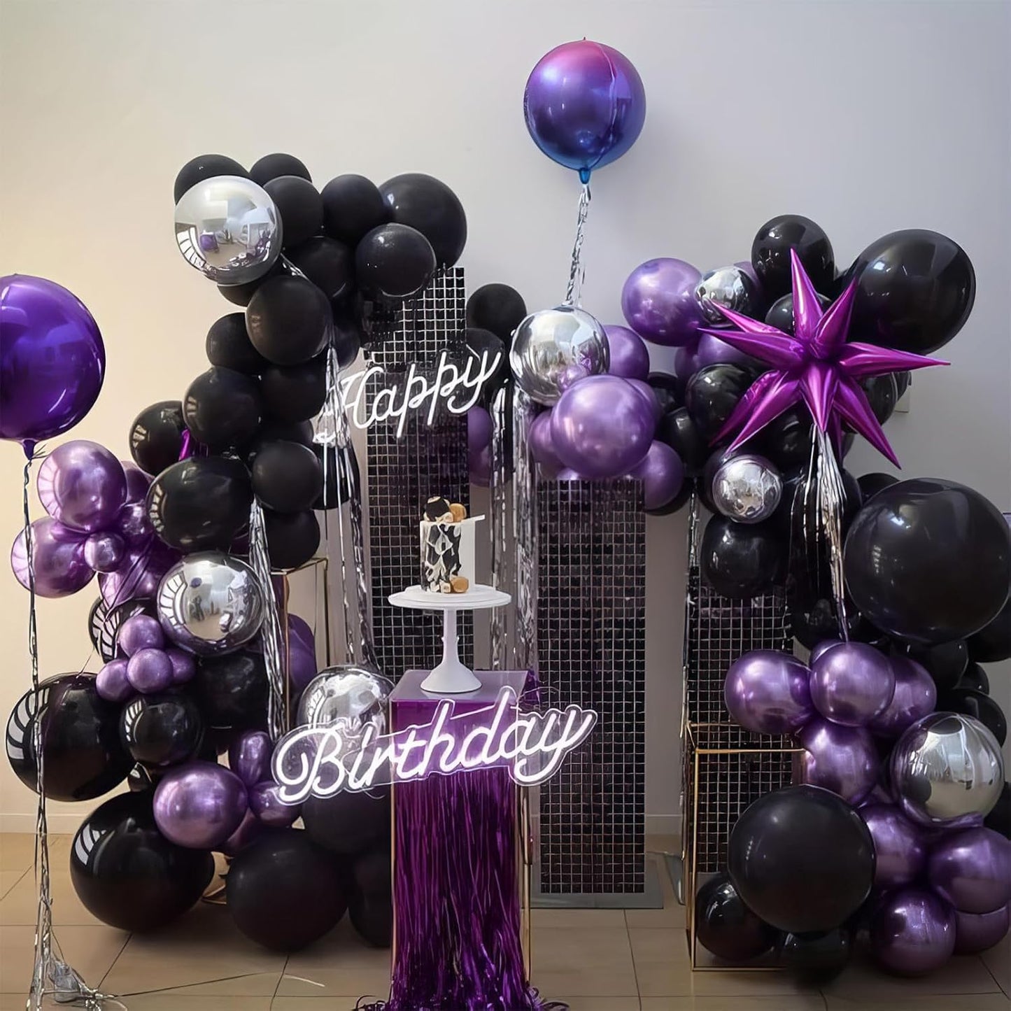 Purple and Black Balloons, Black Purple Balloons Metallic Silver Metallic Purple Balloons, Black Lilac Balloons for Women Girls Birthday Wedding Engagement Graduation Halloween Theme Party Decoration