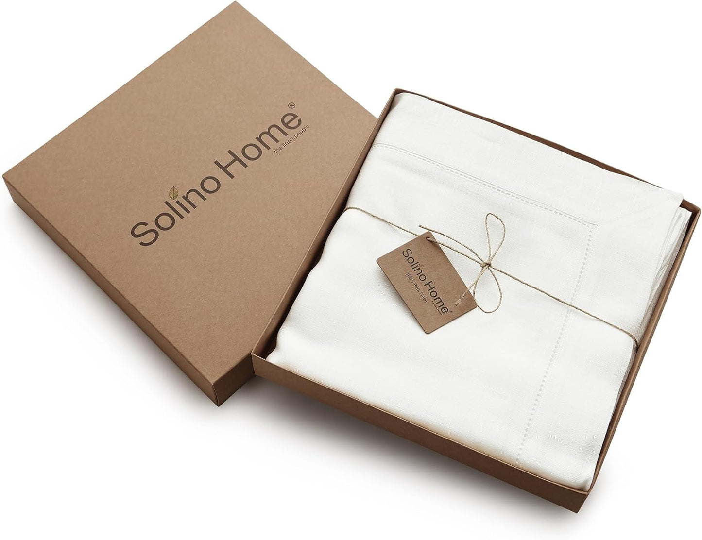Solino Home Linen Tablecloth for Rectangle Tables 60 x 156 Inch - Classic Hemstitch 100% Pure Linen White Table Cloth - Machine Washable Cloth Tablecloth for Christmas, Fall, Halloween, Thanksgiving