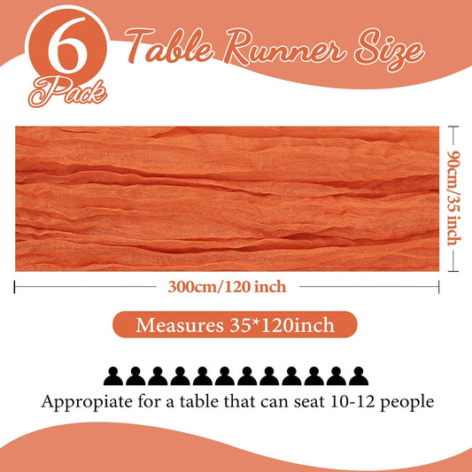 6 Pack 10FT Fall Table Runner Orange Cheesecloth Table Runner 35x120 Inch Gauze Rustic Boho Cheese Cloth for Thanksgiving Wedding Decor Birthday Party Holiday Baby Shower Centerpiece Decoration