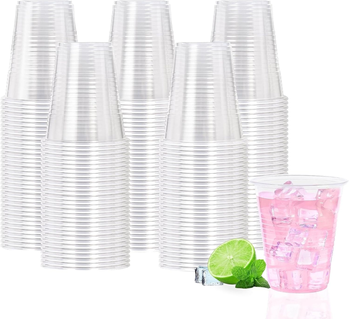 12 oz Clear Plastic Cups, 300 Count Bulk, PP Clear Plastic Cups for Party with Higher Heat Resistance, Suit for Hot Beverages, Soda, Juice (12oz 300count)