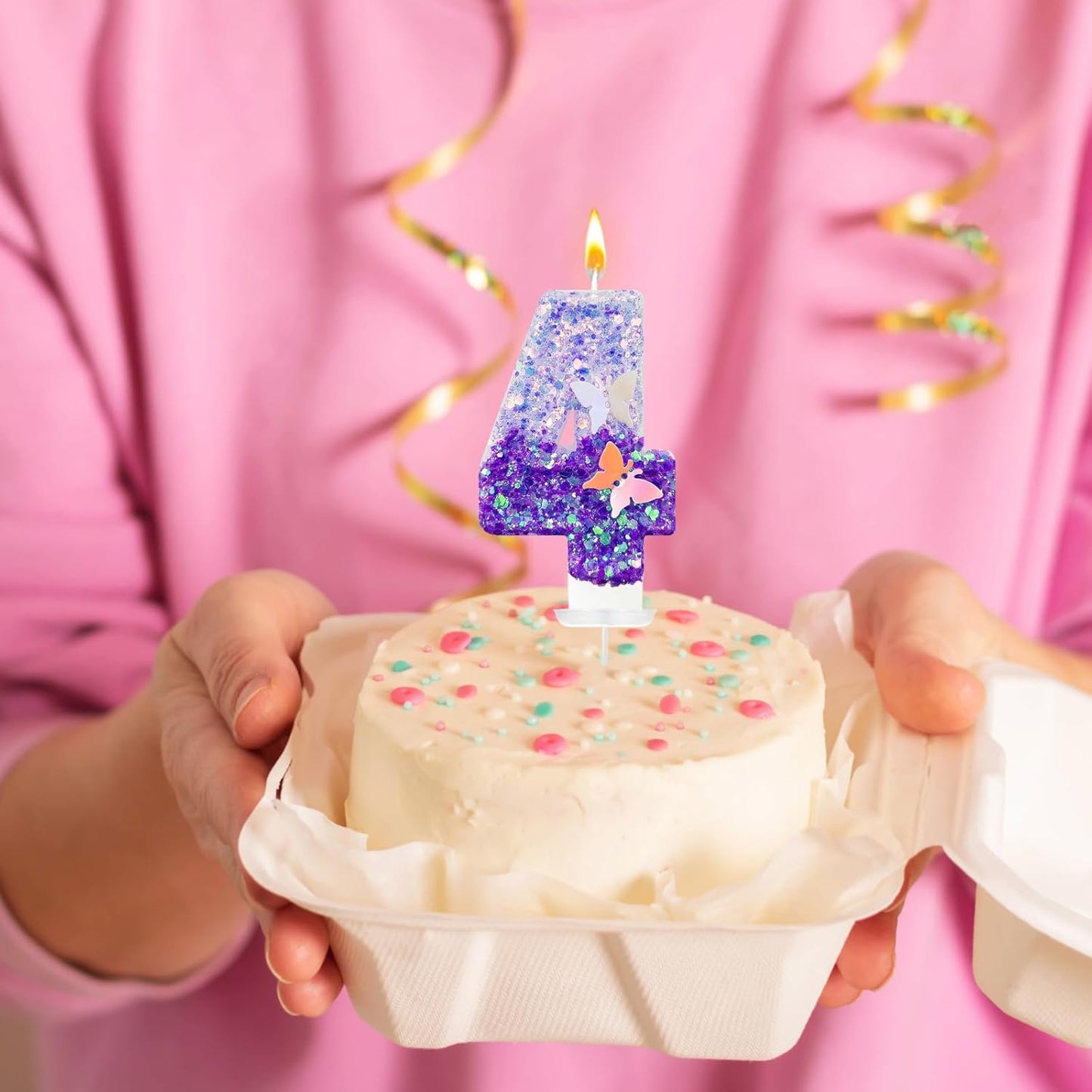 4Th Birthday Candle for Cake，Butterfly Cake Toppers，Butterfly Birthday Decorations，Purple Birthday Candles，for Birthdays,Theme Parties, Celebration, Anniversary