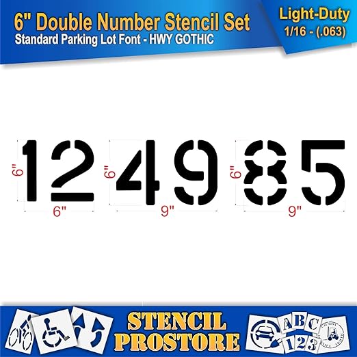 Pavement, Curb, and WheelStop Stencils - 6 inch Double Number Stencil Set - (00-99) - (102 Piece) - 6" x 9" x 1/16" (63 mil) - Light-Duty