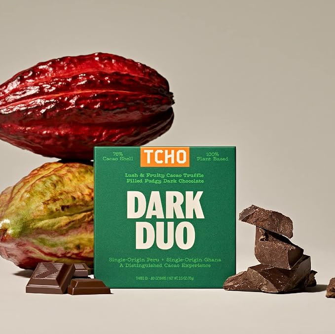 TCHO Dark Duo 75% Dark Chocolate Bars (10 pack) | Plant Based, Organic & Fair Trade, | Non GMO, Non-Dairy, Vegan Chocolate, Soy Free (2.5oz each)