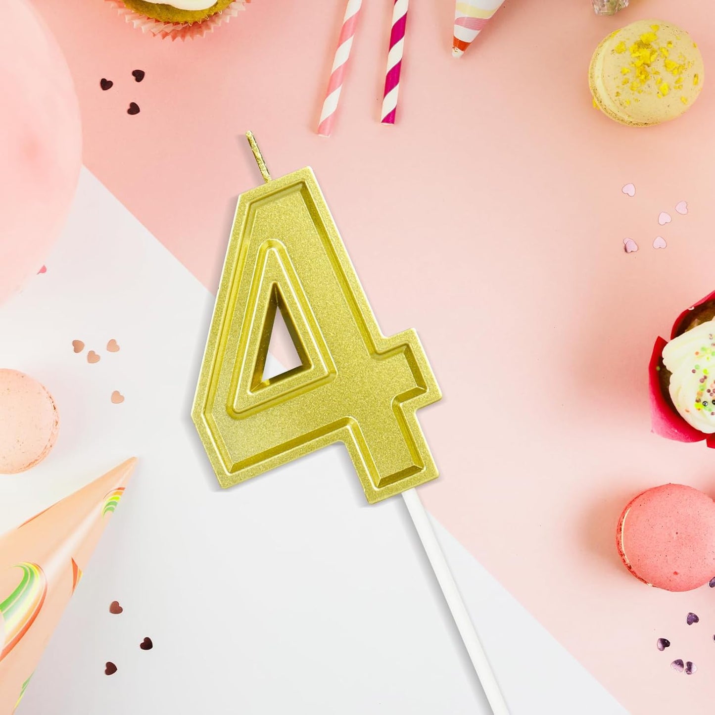 BEAN LIEVE Gold Birthday Candles Number 4, Gold Number Candles, Cake Number Candles for Birthday Parties and Wedding Anniversary Celebrations