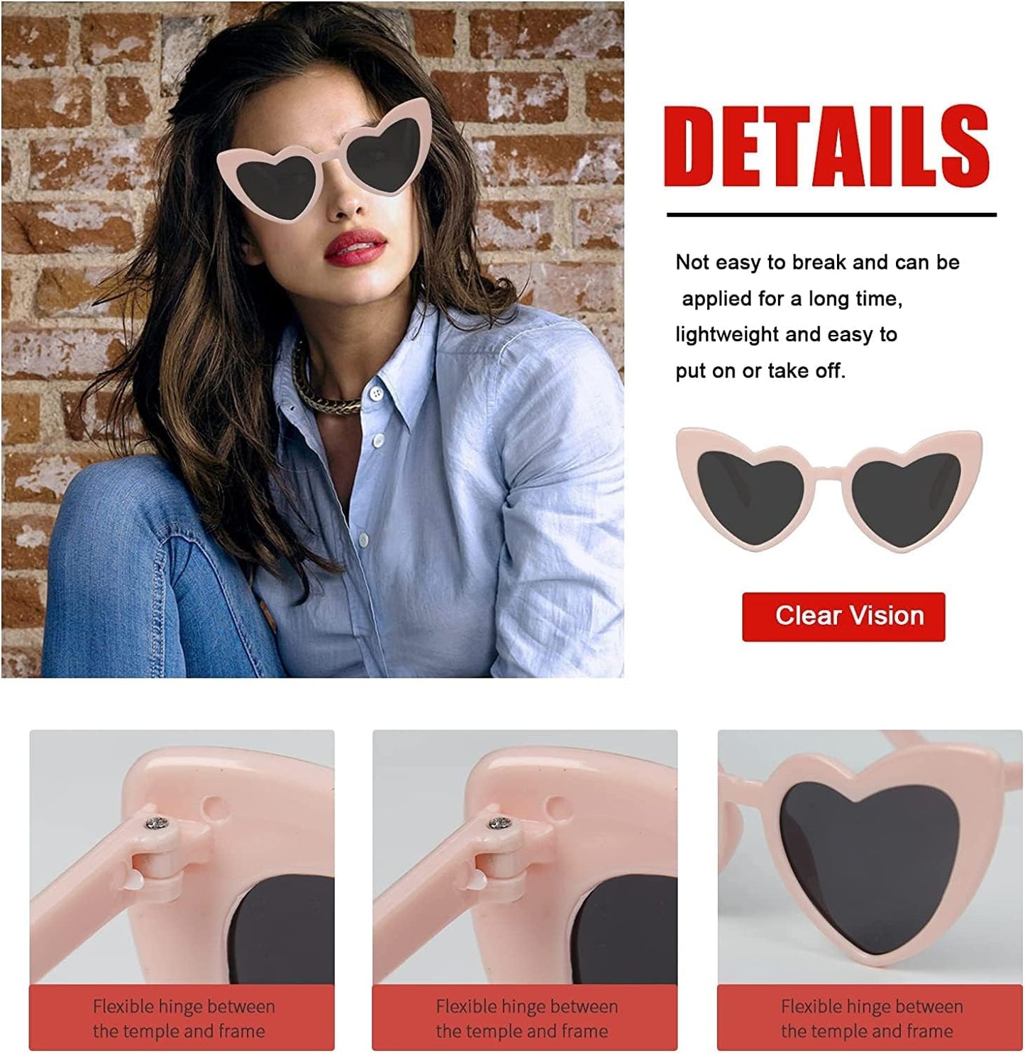 AEAHALY Pink White Black Heart Sunglasses for Women Vintage Bride Heart Shaped Sunglasses Wedding Party Accessories