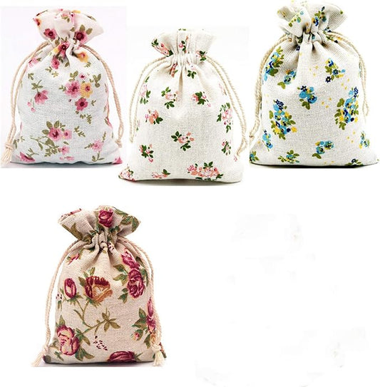 Autupy 20 Pack Floral Burlap Drawstring Bags Packing Storage Linen Jewelry Pouches Sacks for Christmas Wedding Party Shower Birthday, 5.5 x 3.9 Inch
