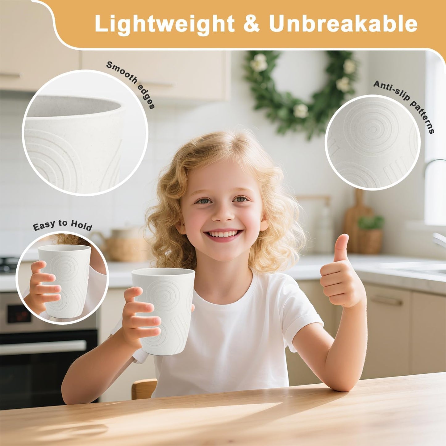 Drinking Glasses - Wheat Straw Cups Unbreakable Plastic Tumbler Set of 6 Alternative to Plastic Glasses Drinking Reusable Drinking Cup Dishwasher Safe Water Glasses Cups 12 OZ - White